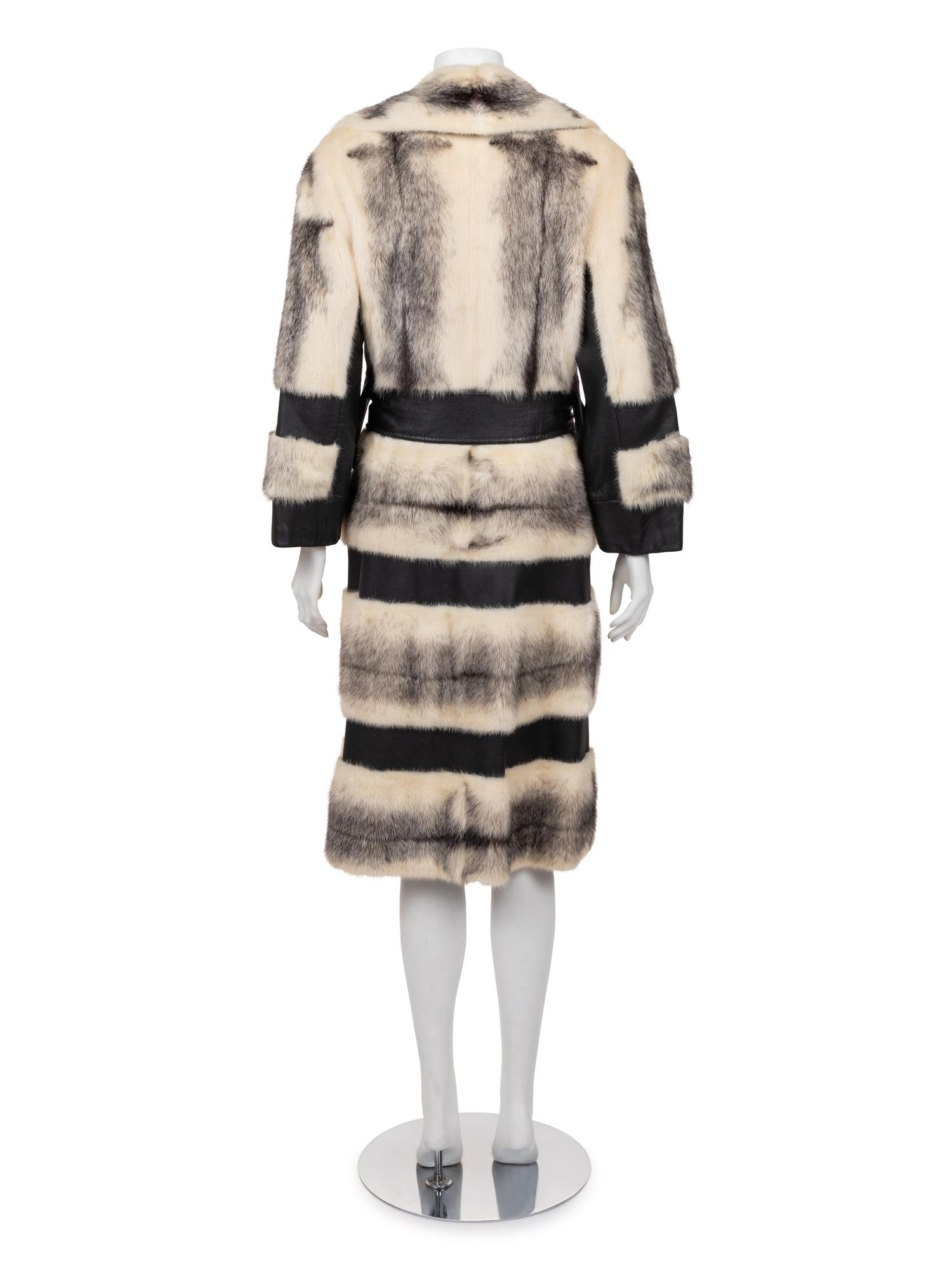 Fox Fur and Leather Belted Coat, 1980-2000s