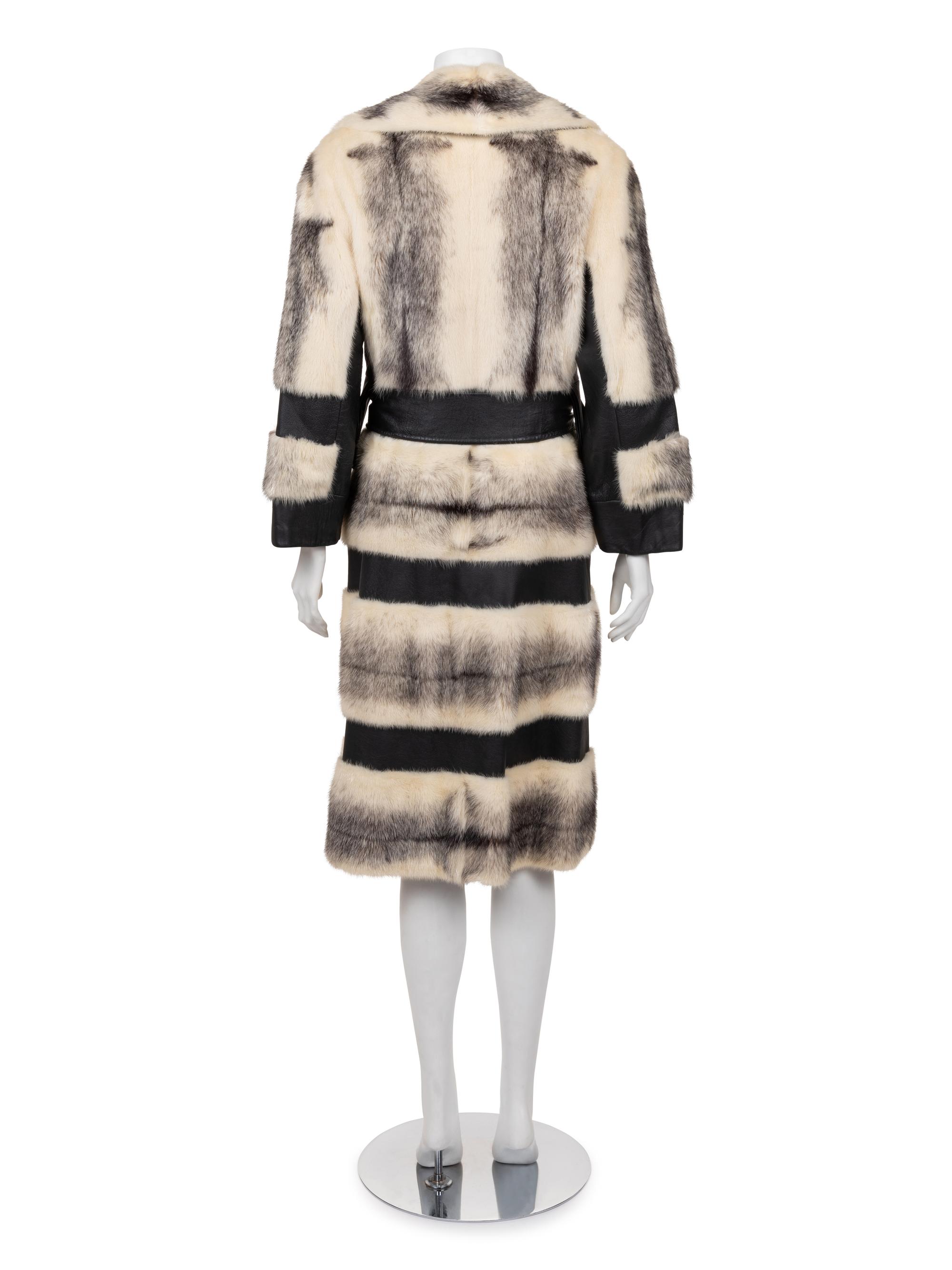 Fox Fur and Leather Belted Coat, 1980-2000s