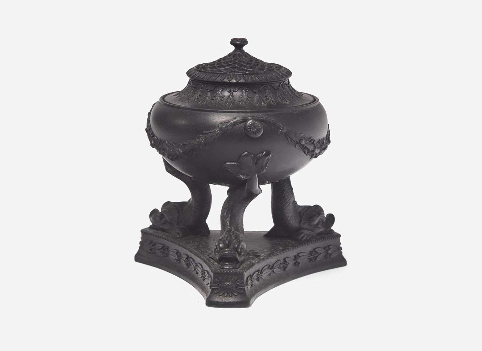 A Wedgwood Black Basalt Dolphin Pastille Burner, UK, early 19th century