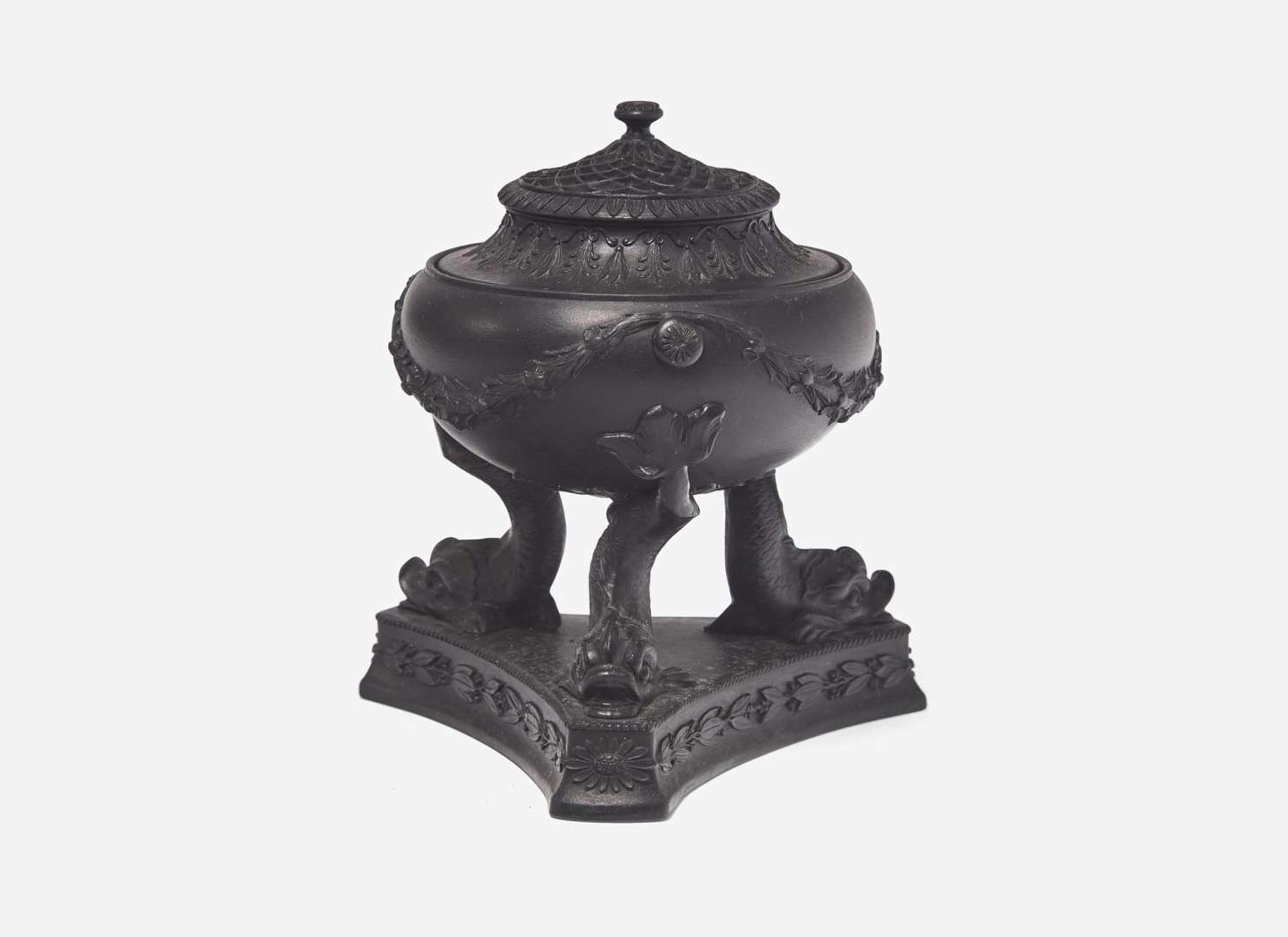 A Wedgwood Black Basalt Dolphin Pastille Burner, UK, early 19th century