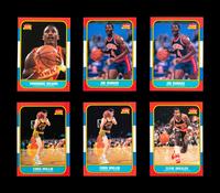 A Group of Six 1986 Fleer Rookie Basketball Cards (Including Clyde Drexler, Joe Dumars, Chris Mullin, Dominique Wilkins),
