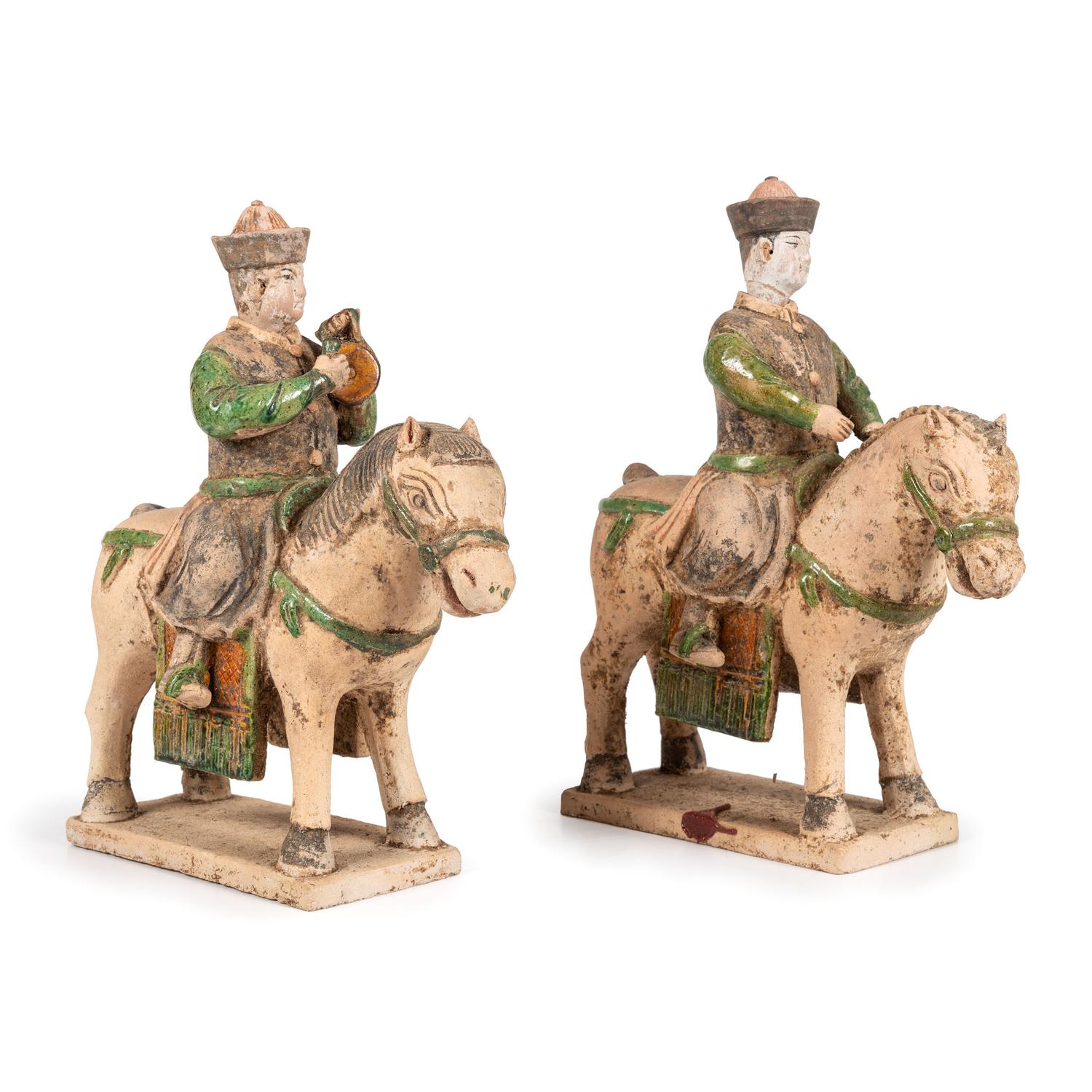 A Pair of Chinese Terracotta Equestrian Musician Figures