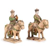 A Pair of Chinese Terracotta Equestrian Musician Figures