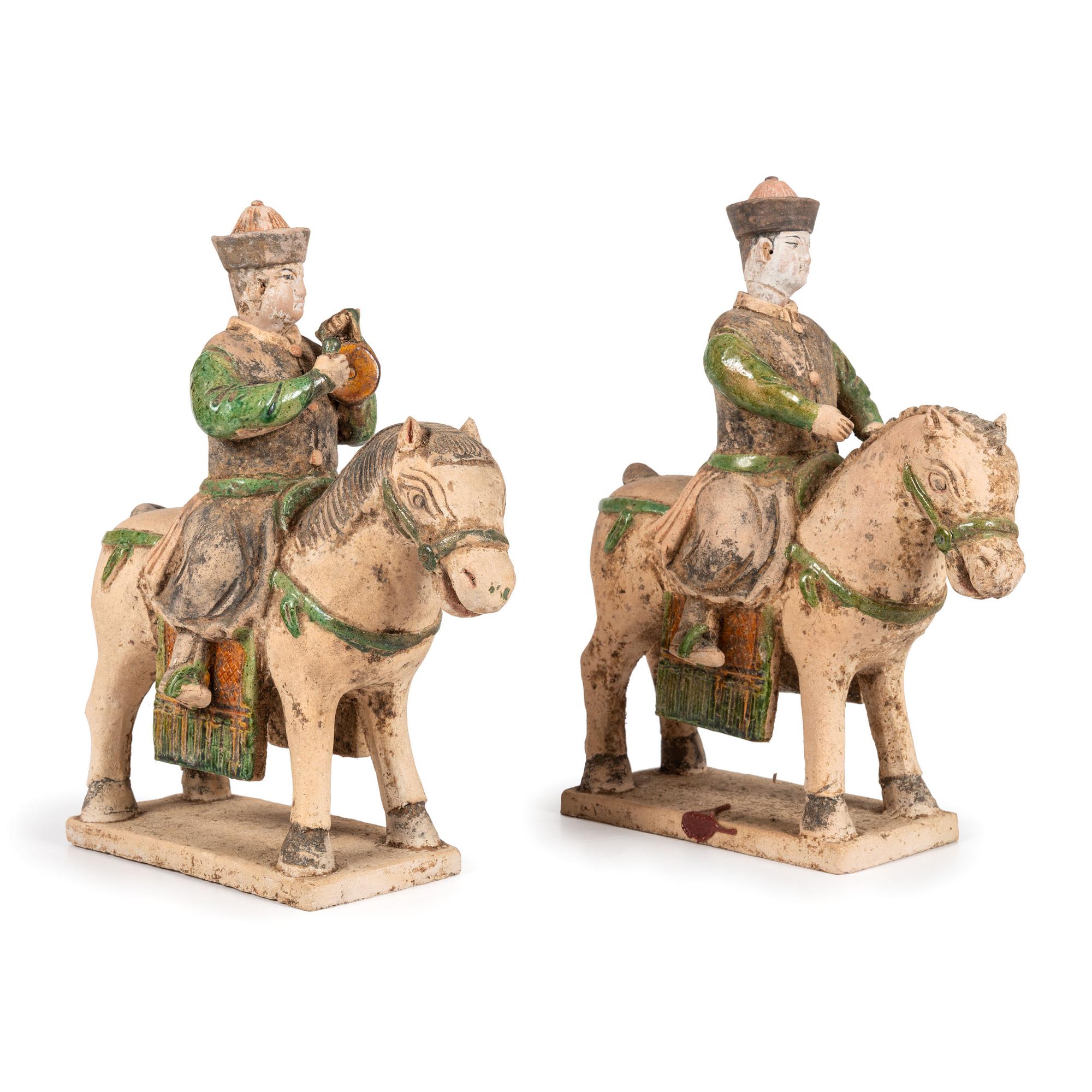 A Pair of Chinese Terracotta Equestrian Musician Figures