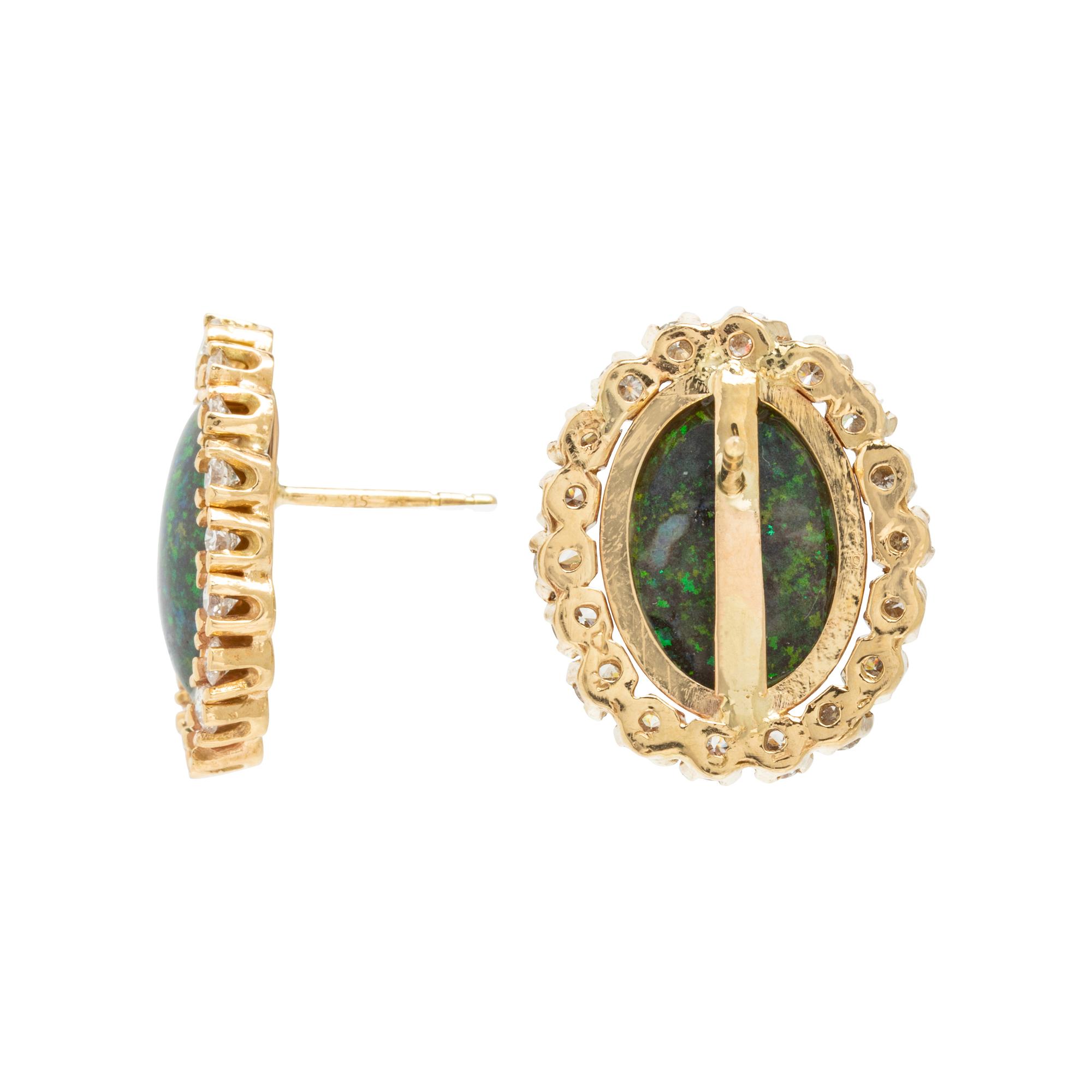Opal, Diamond, and Yellow Gold Earrings