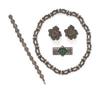 COLLECTION OF MARCASITE JEWELRY WITH MONOGRAMMED PIN