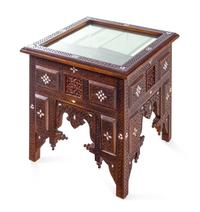 A Near Pair of Syrian Carved and Inlaid Walnut Low Vitrine Tables
