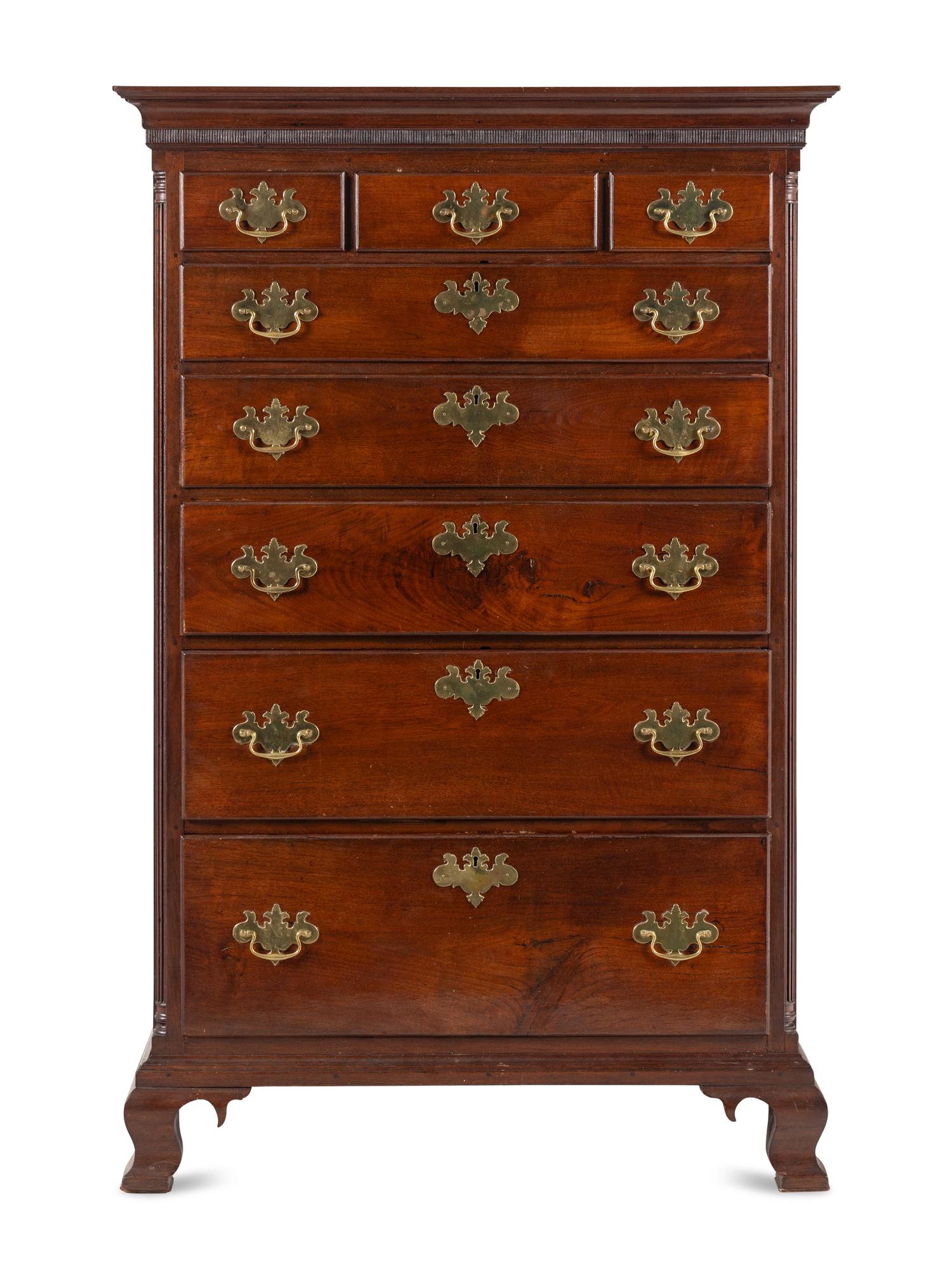 A Chippendale Figured Mahogany Tall Chest of Drawers