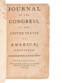 [UNITED STATES CONTINENTAL CONGRESS]. The Journals of the Proceedings of Congress. Held at Philadelphia, from January to May, 1776 . Philadelphia: Printed by R. Aitken, 1776.