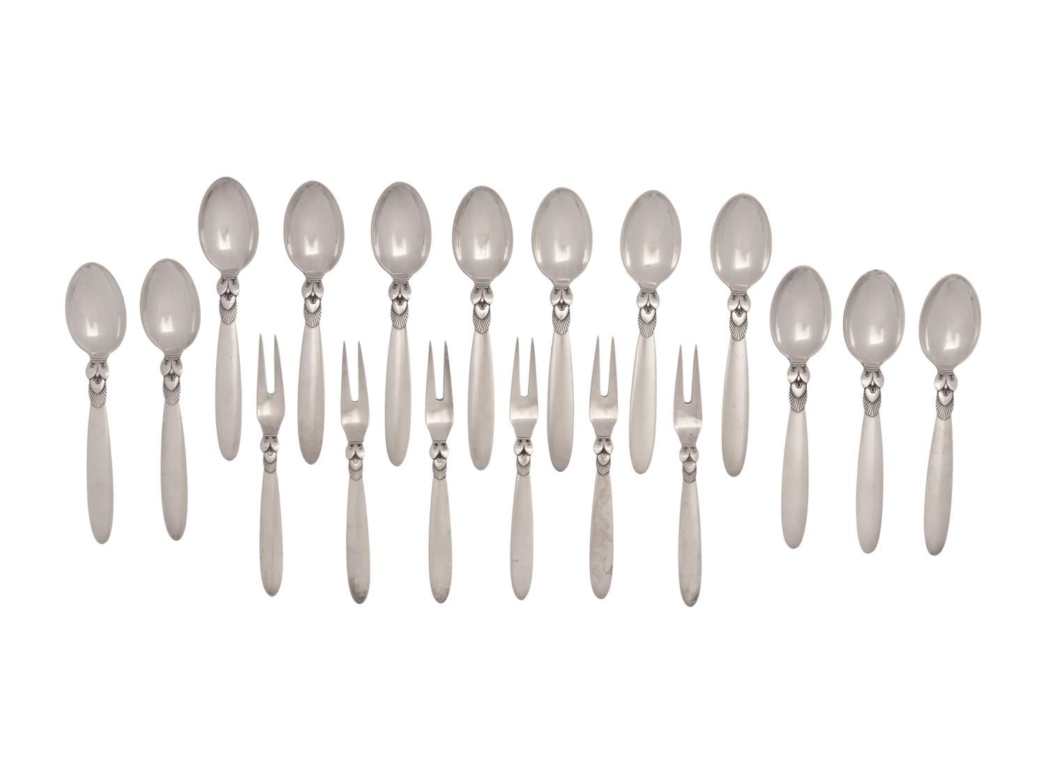 A Collection of Georg Jensen Cactus Silver Flatware Articles