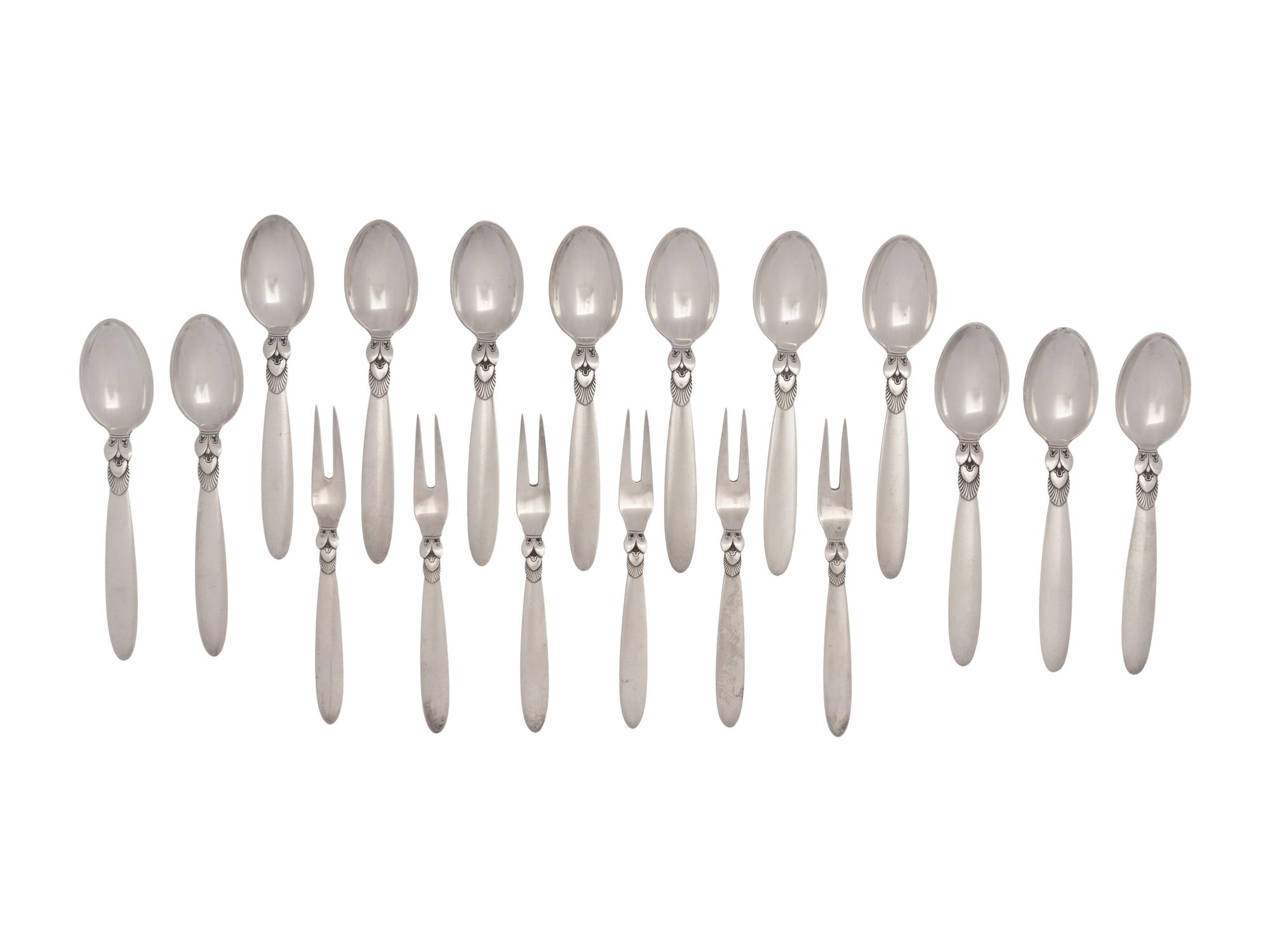A Collection of Georg Jensen Cactus Silver Flatware Articles