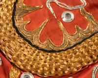 Four Chinese Orange Ground Embroidered Silk Theatrical Articles