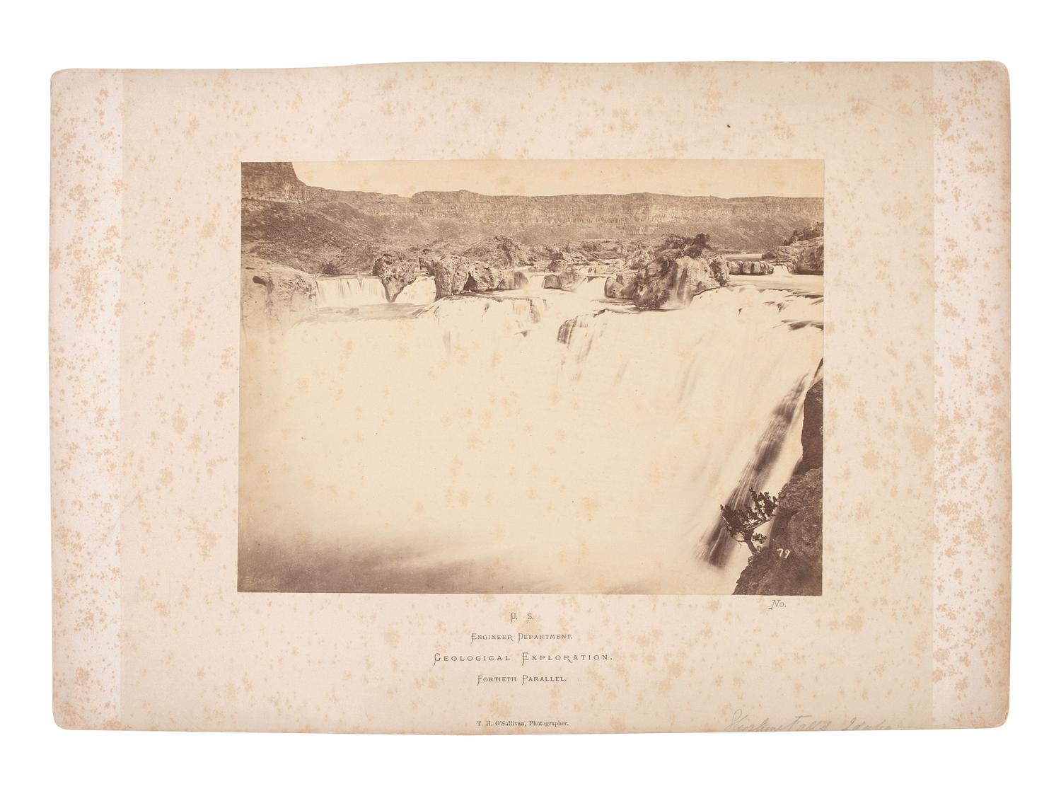 [WESTERN AMERICANA]. O'SULLIVAN, Timothy (1840-1882), photographer. A group of 2 albumen photographs of Shoshone Falls, Idaho, from Clarence King's Survey of the Fortieth Parallel. 1868.