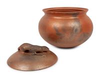 Micaceous Bean Pot, with Otter and Fish