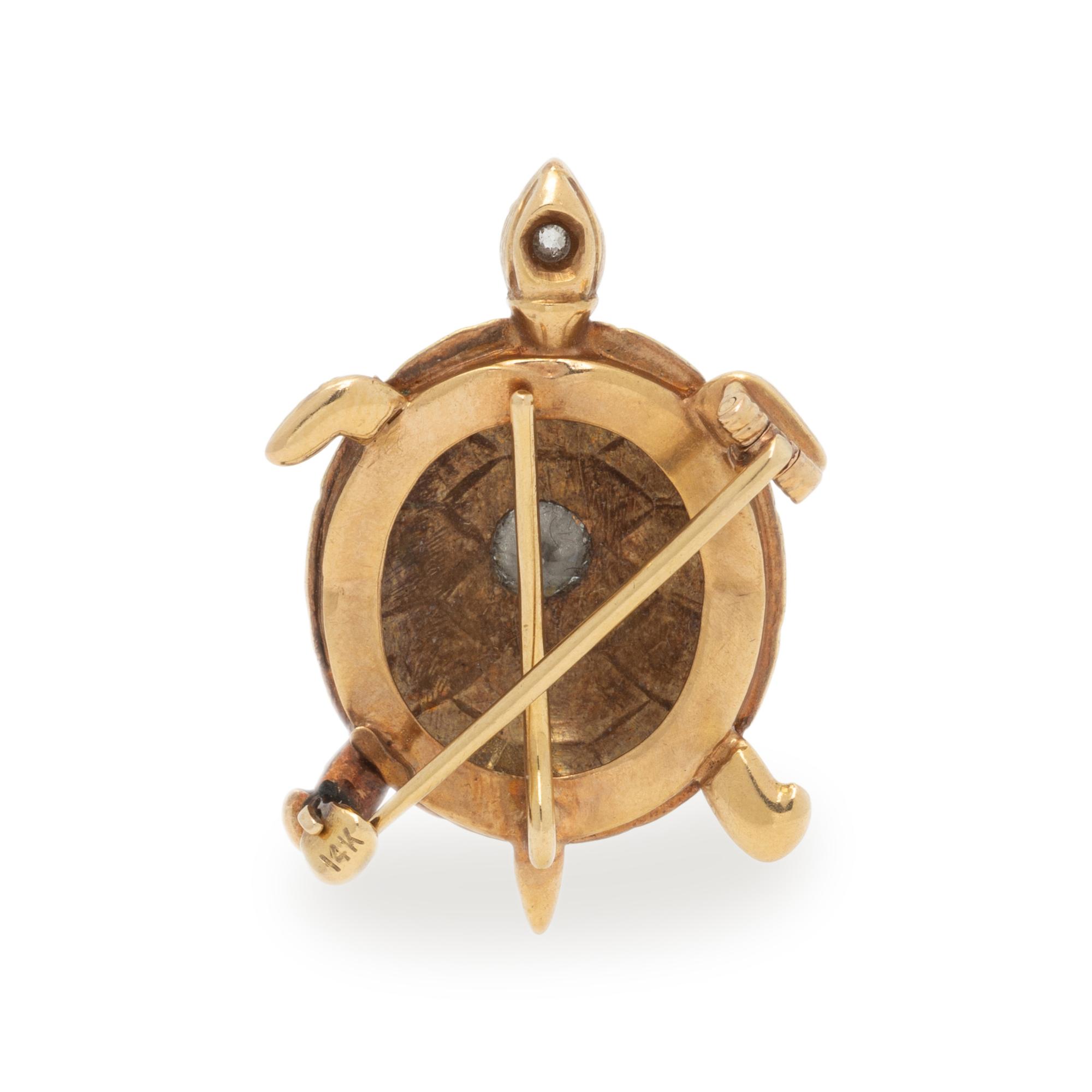 Diamond and Gold Turtle Pendant Brooch