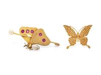 A Collection of Yellow Gold Butterfly Brooches,