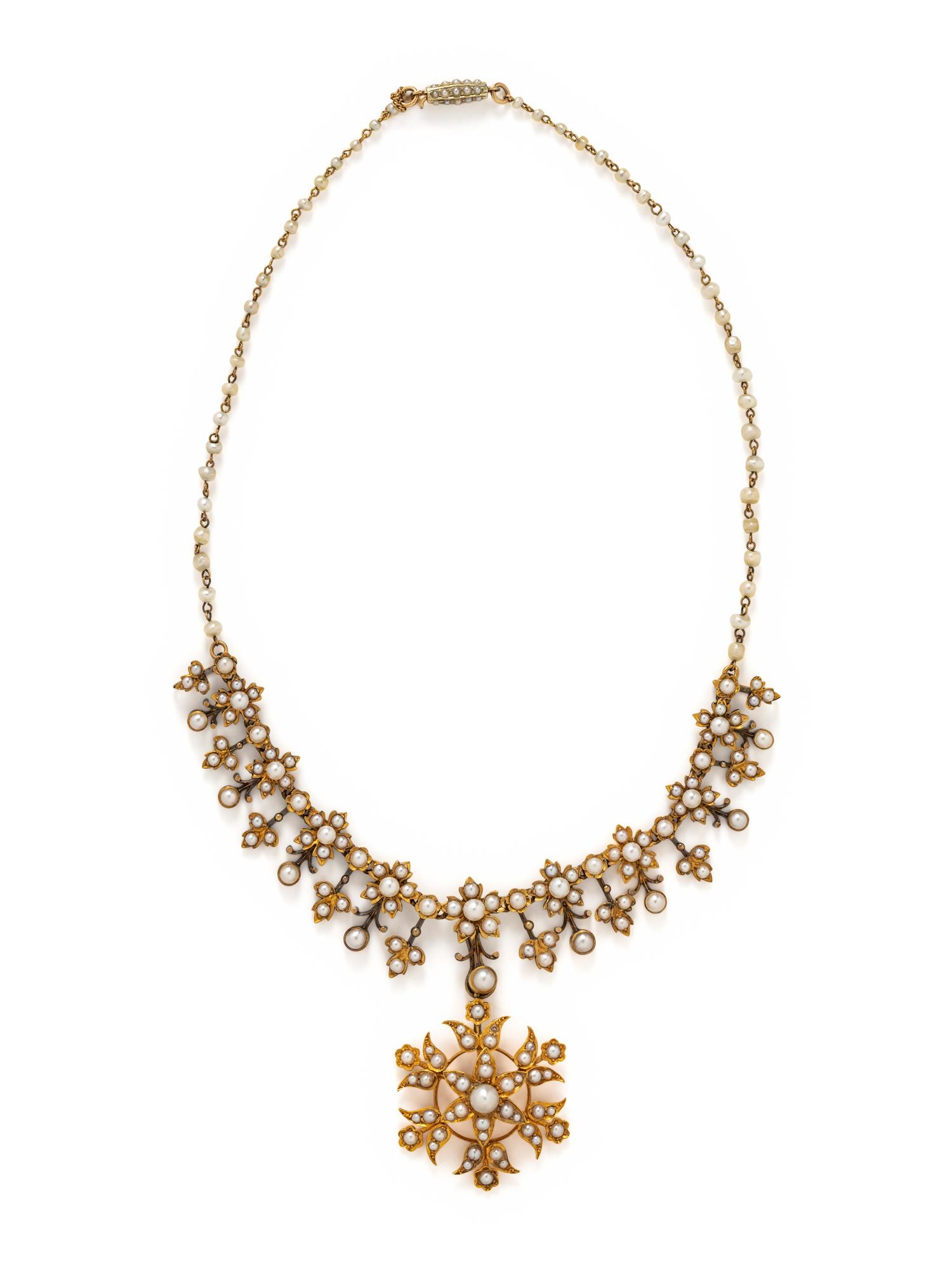 VICTORIAN, YELLOW GOLD AND PEARL NECKLACE