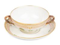 A Set of Royal Copenhagen Flora Danica Porcelain Cream Soup Bowls and Underplates