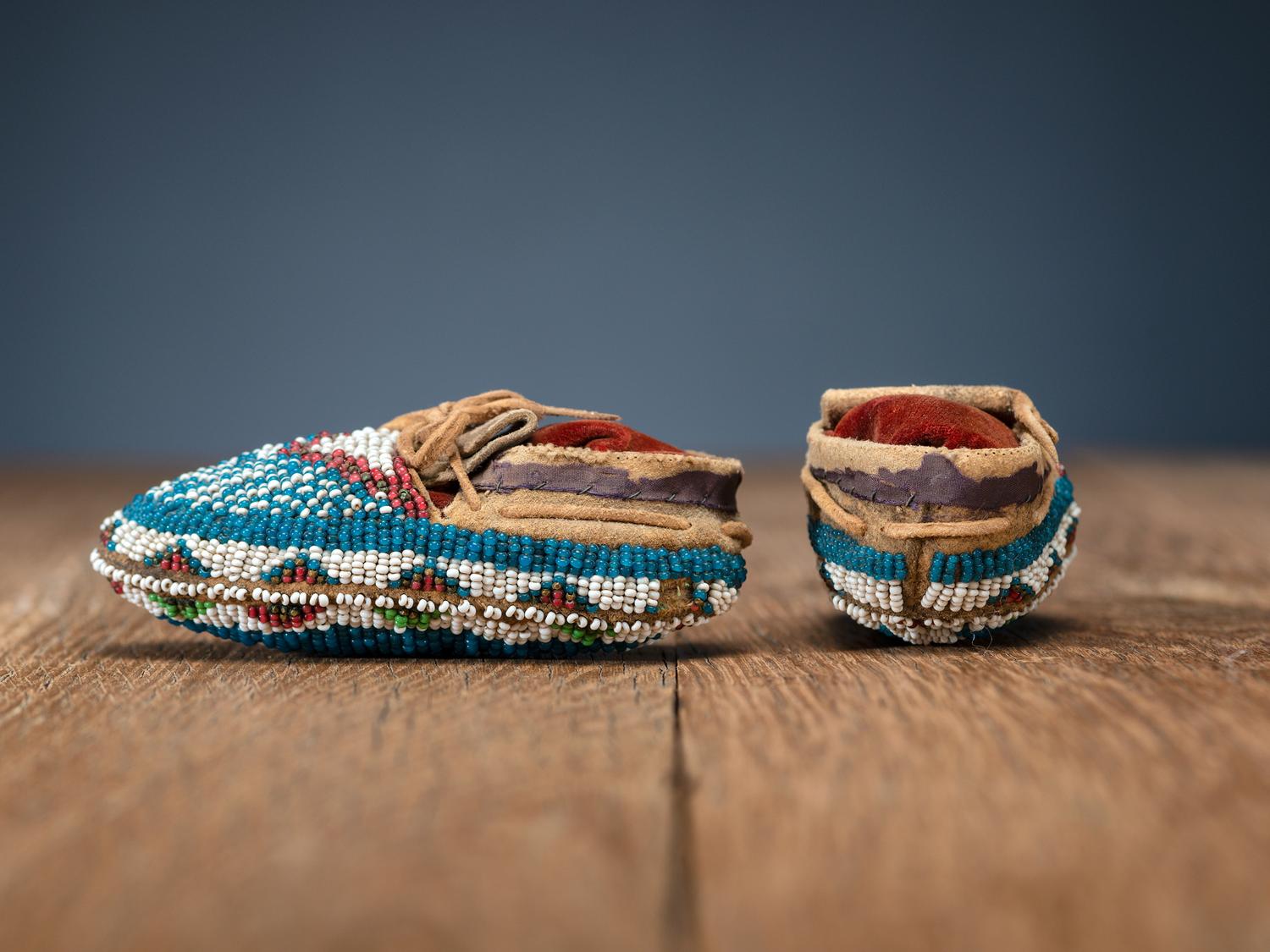 Sioux Toddler's Fully Beaded Hide Moccasins