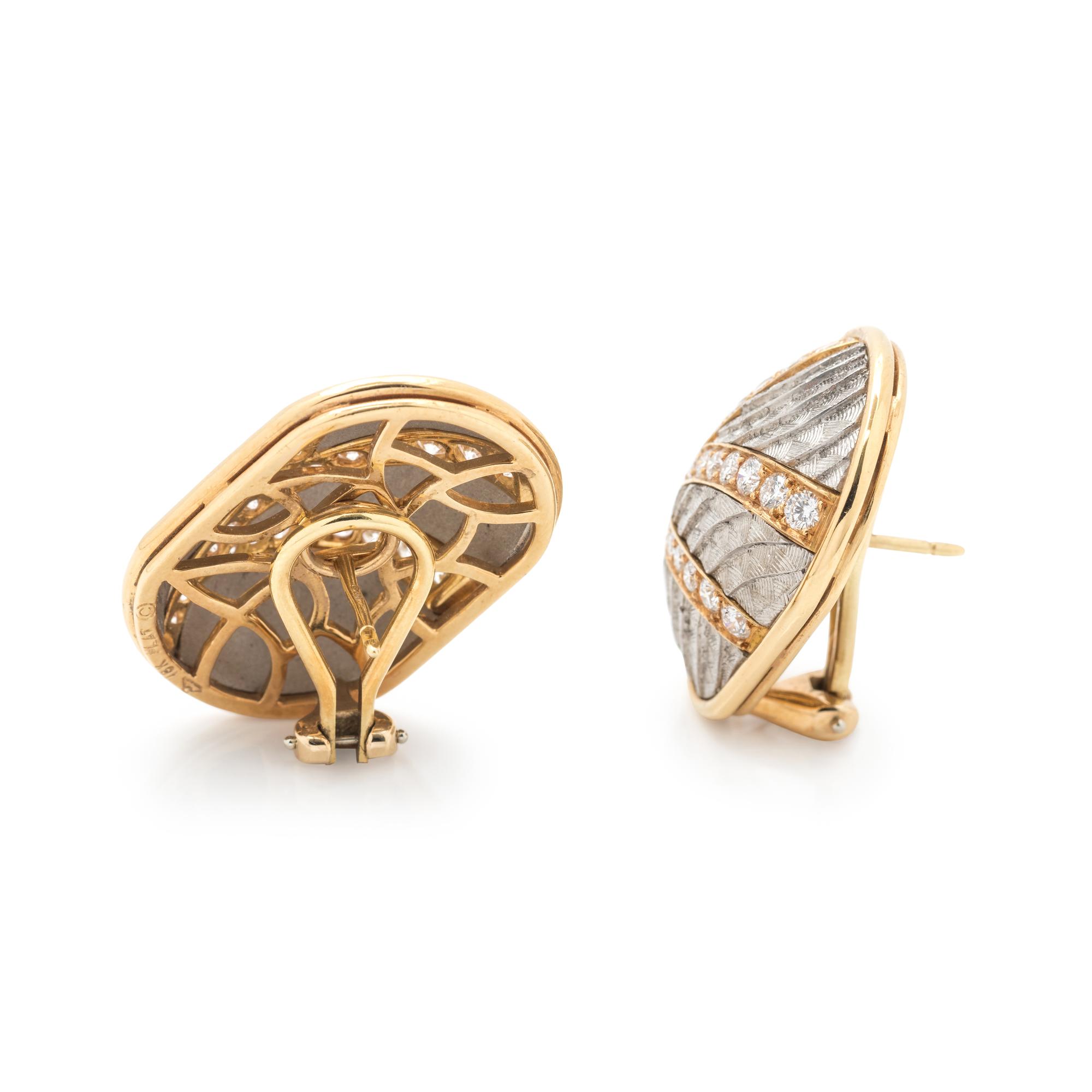 MICHAEL BONDANZA, PLATINUM, YELLOW GOLD AND DIAMOND EARCLIPS