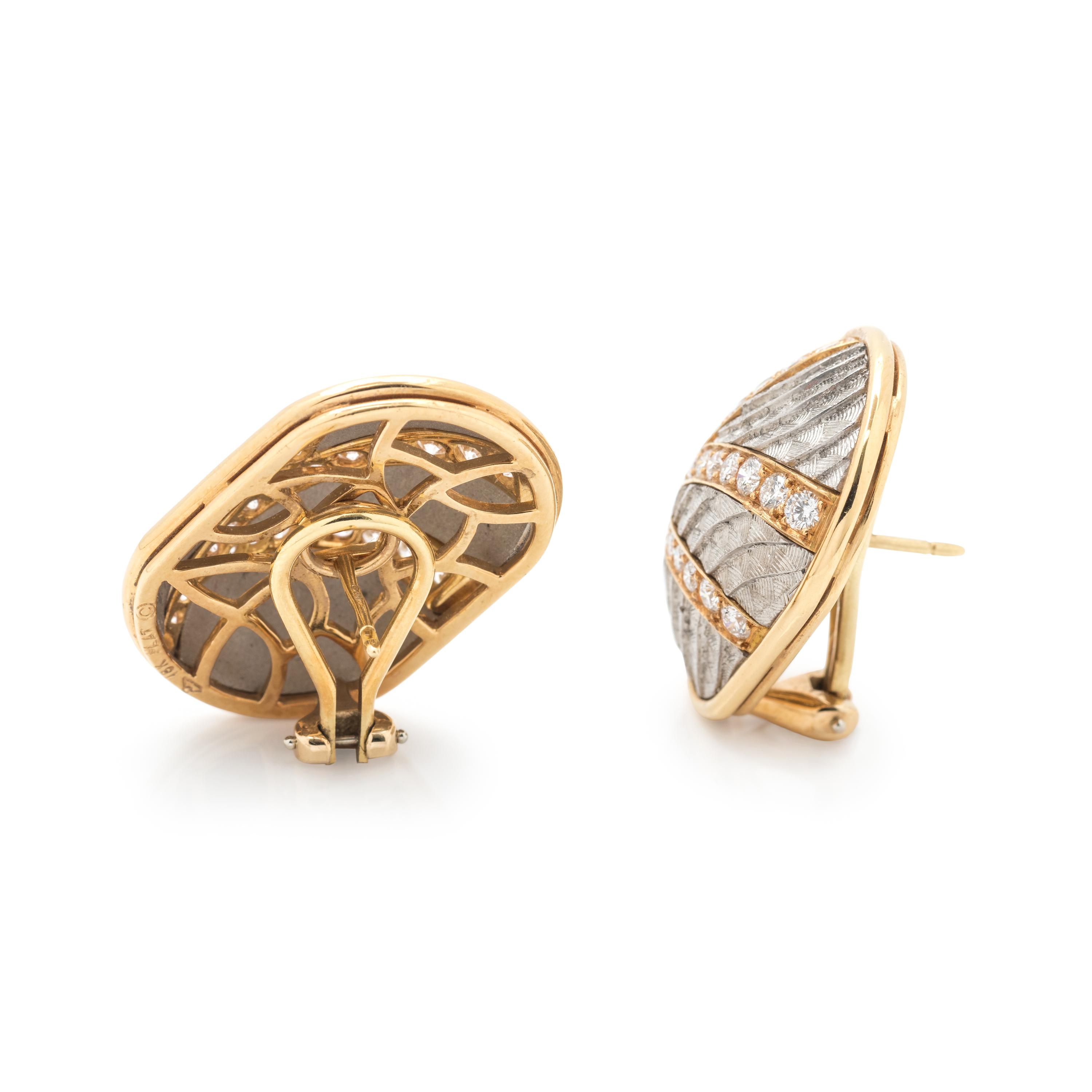 MICHAEL BONDANZA, PLATINUM, YELLOW GOLD AND DIAMOND EARCLIPS