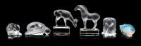 A Group of Lalique Small Ornaments Width of first 3 1/2 inches.
