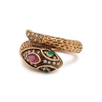 YELLOW GOLD, GEMSTONE AND DIAMOND SNAKE RING