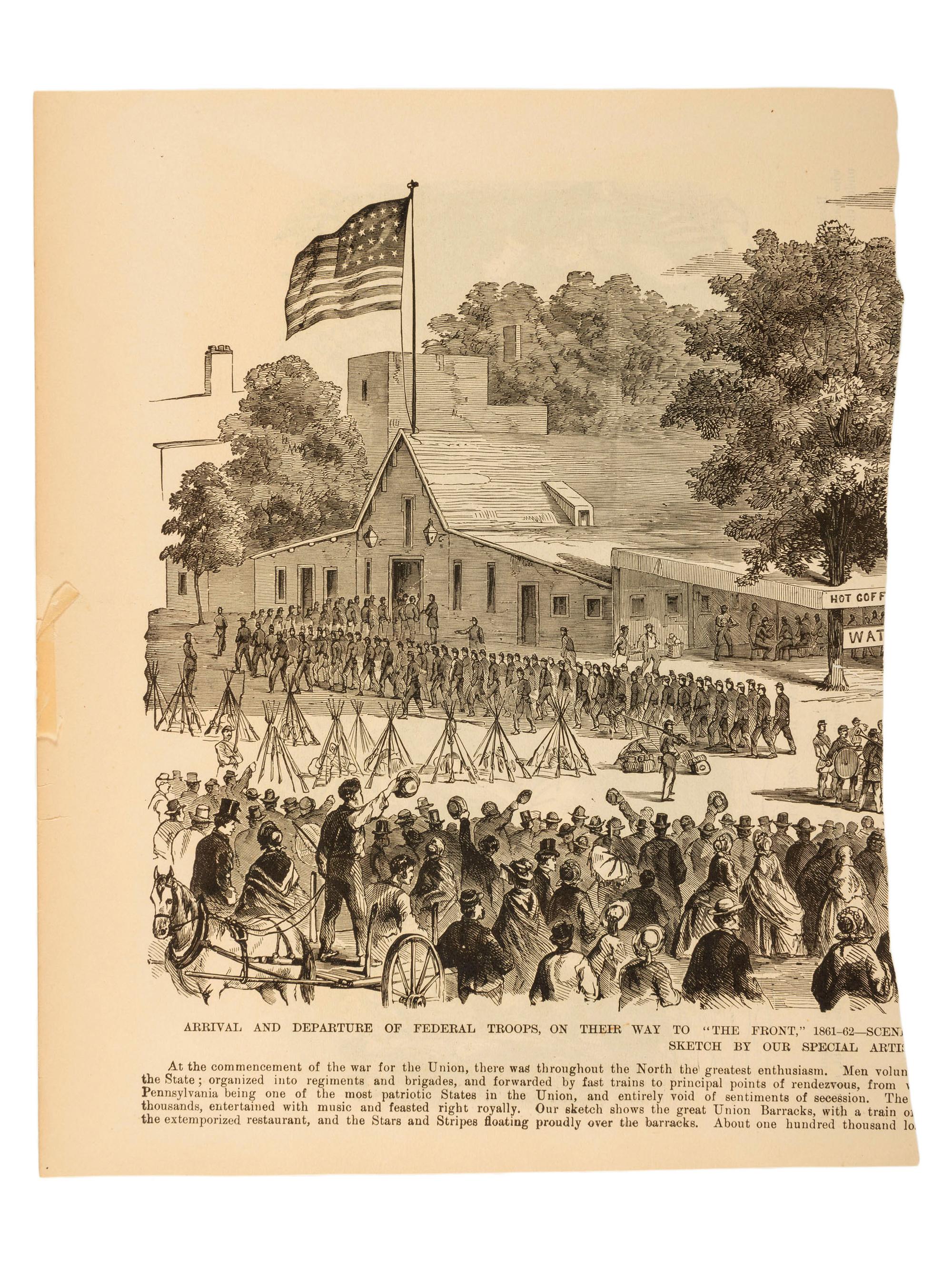 [HAWKINS' ZOUAVES]. A group of prints and newspapers featuring illustrations and coverage of the 9th New York Infantry Regiment in the battlefield, comprising: