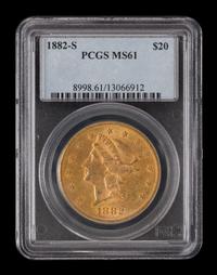 A United States 1882-S Liberty Head $20 Gold Coin