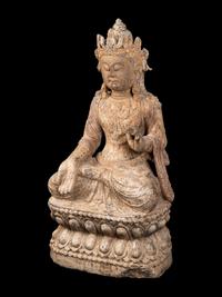 A Chinese Carved Stone Seated Buddha