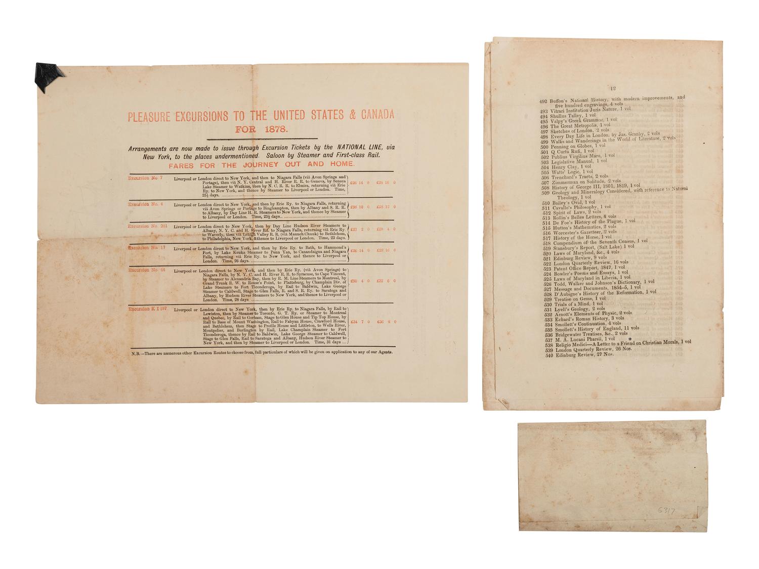 [EARLY IMPRINTS] National Steam-ship Co. Limited broadside. [ With: ] Medical library auction catalog.