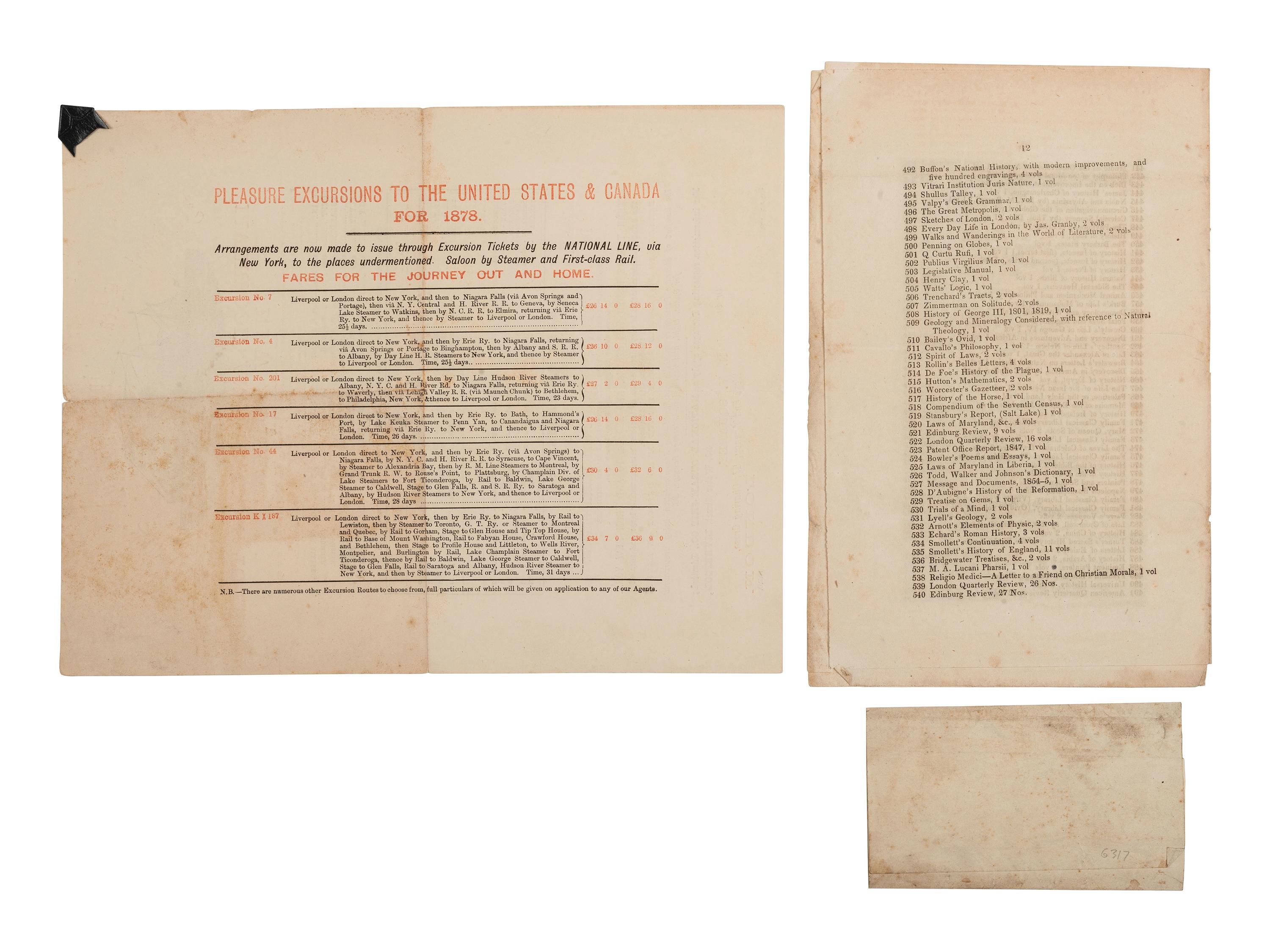 [EARLY IMPRINTS] National Steam-ship Co. Limited broadside. [ With: ] Medical library auction catalog.
