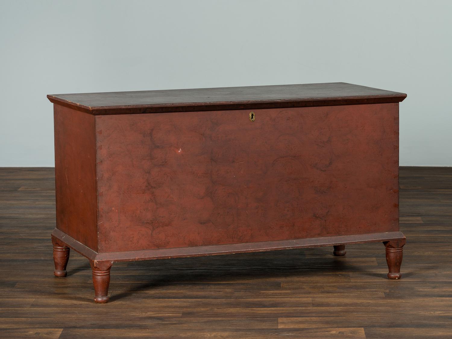 A Country Red and Grain Painted Poplar Blanket Chest