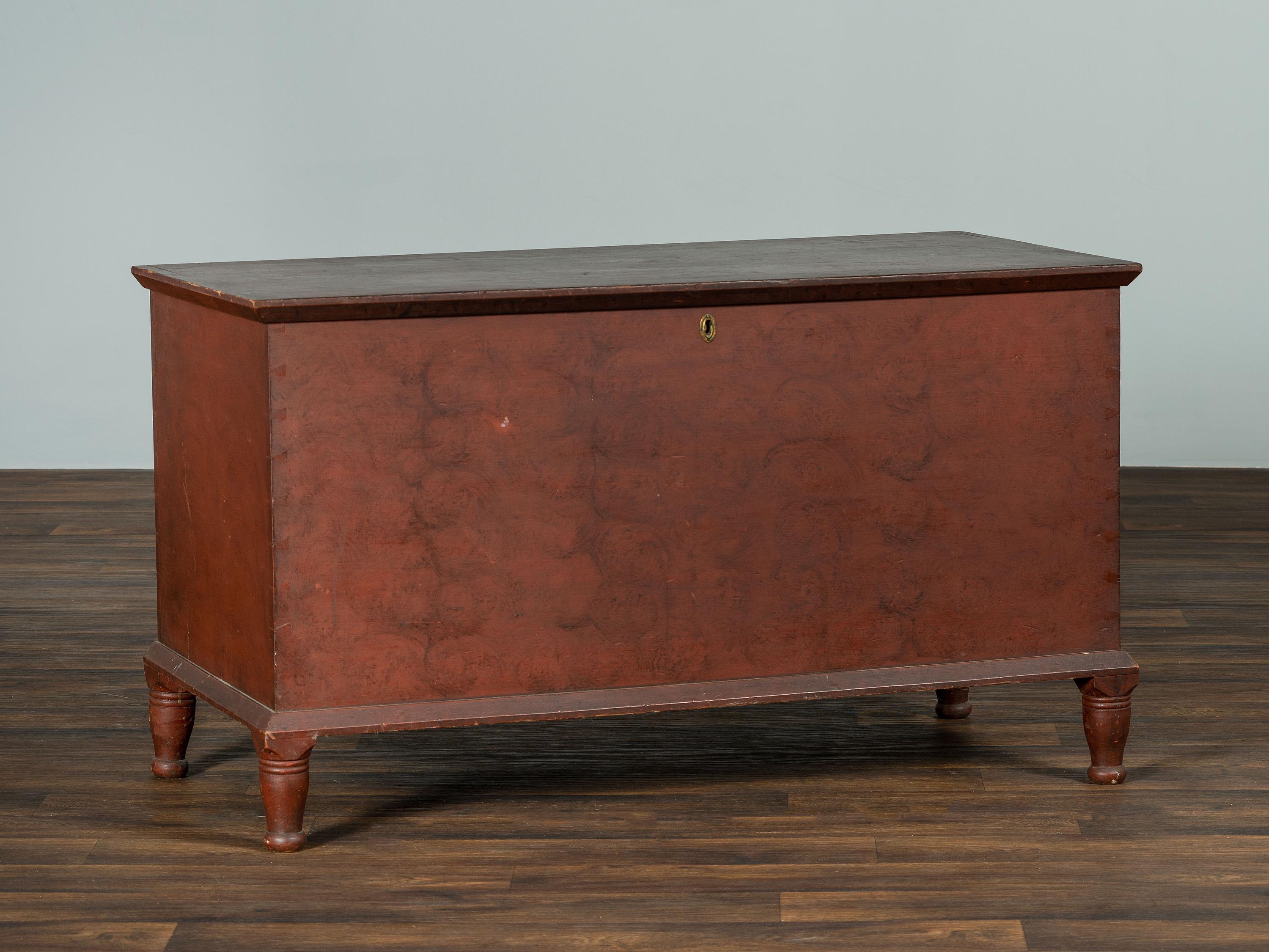 A Country Red and Grain Painted Poplar Blanket Chest