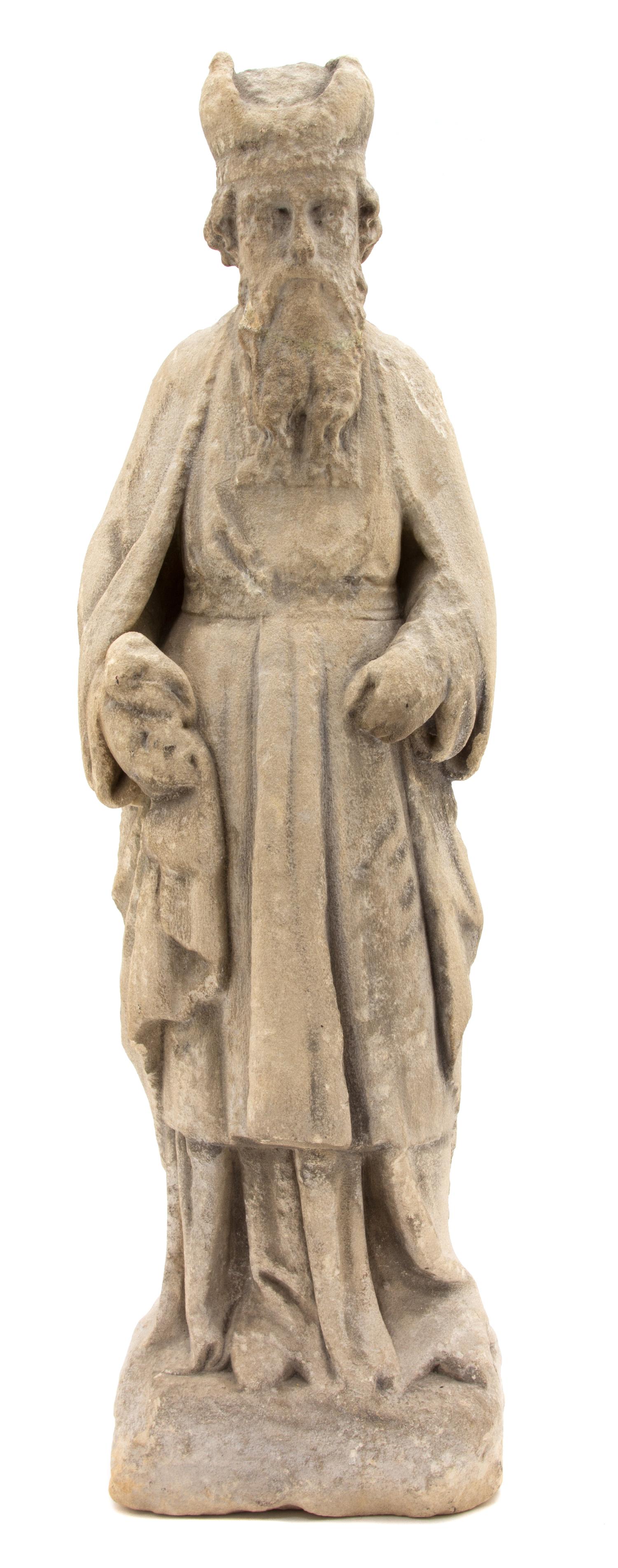 An English Carved Limestone Figure of a King Height 22 inches. — 16TH CENTURY