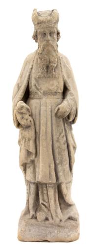 An English Carved Limestone Figure of a King Height 22 inches. — 16TH CENTURY