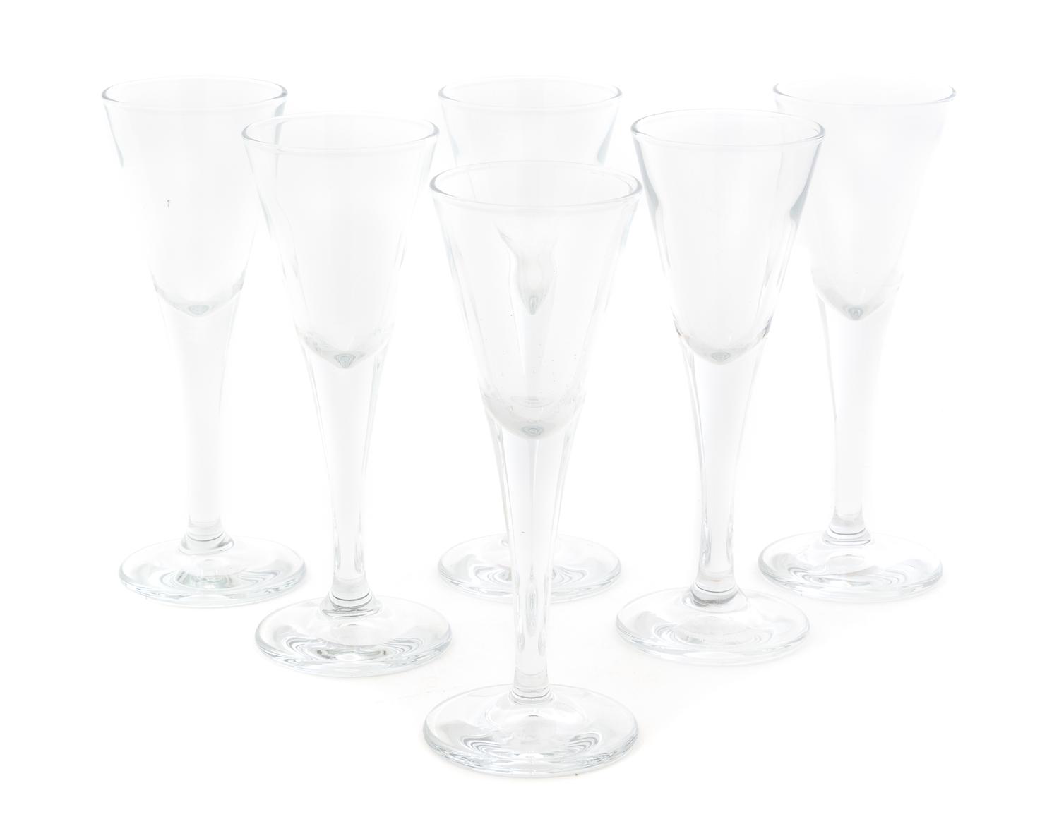 A Set of Six Glass Cordials Height 5 3/4 inches. — 20TH CENTURY