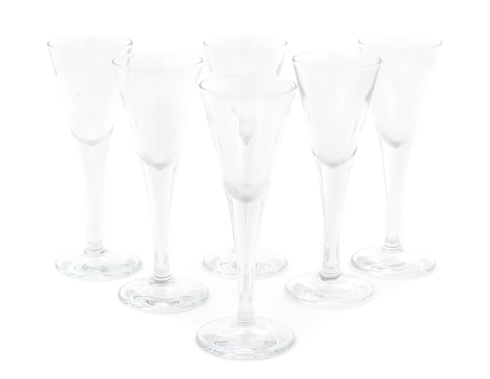 A Set of Six Glass Cordials Height 5 3/4 inches. — 20TH CENTURY