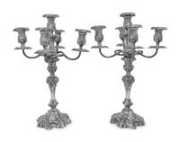 A Pair of American Silver Rococo Revival Five-Light Candelabra