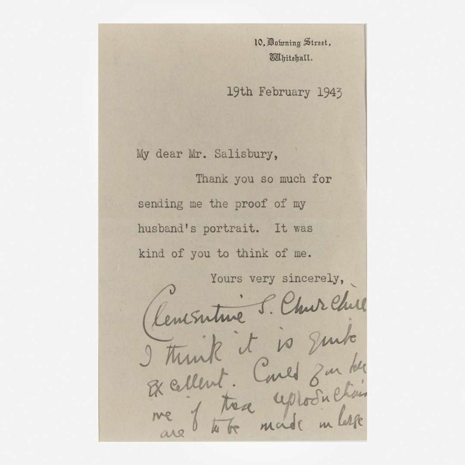 [Churchill, Winston] Churchill, Clementine Two Typed Letters, signed
