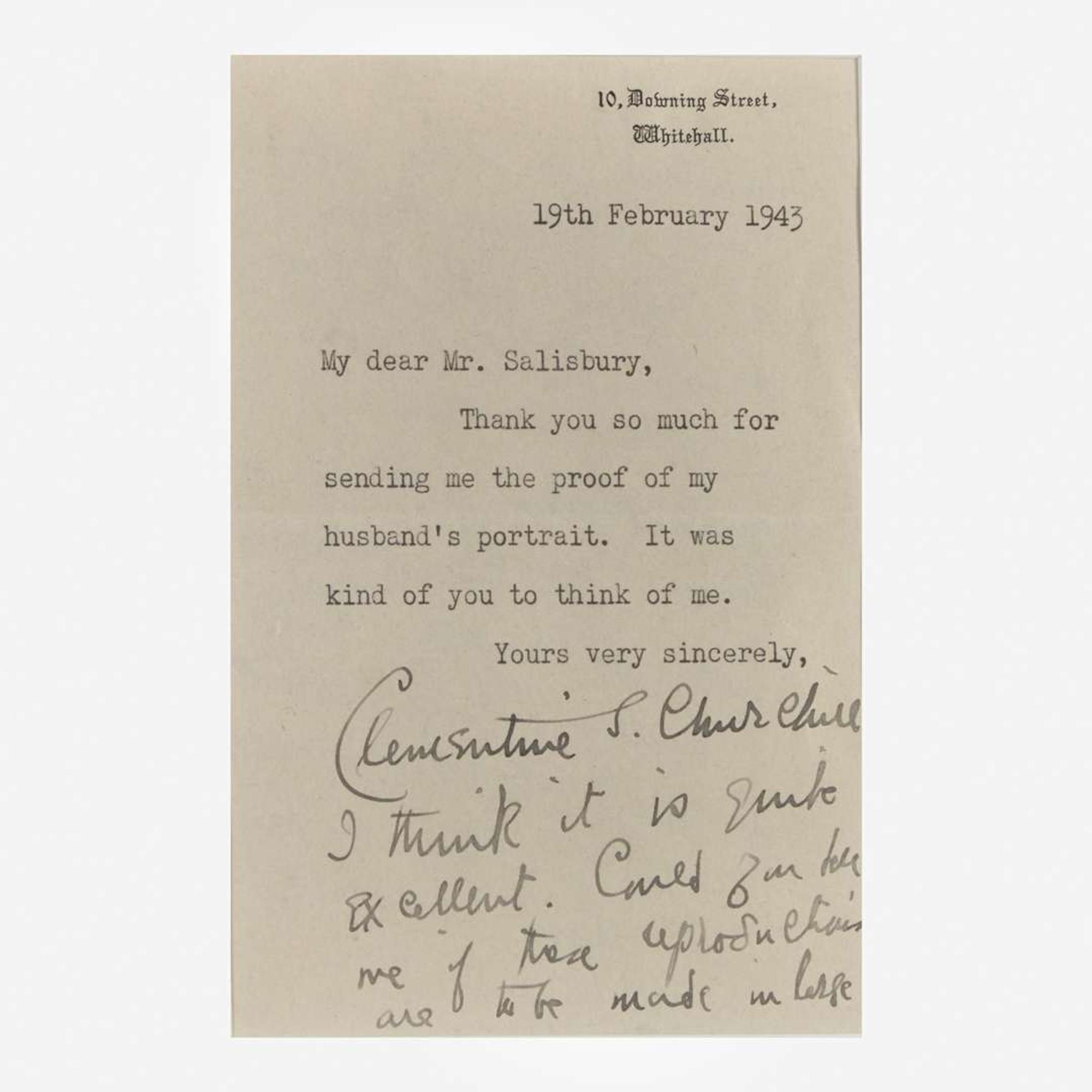 [Churchill, Winston] Churchill, Clementine Two Typed Letters, signed