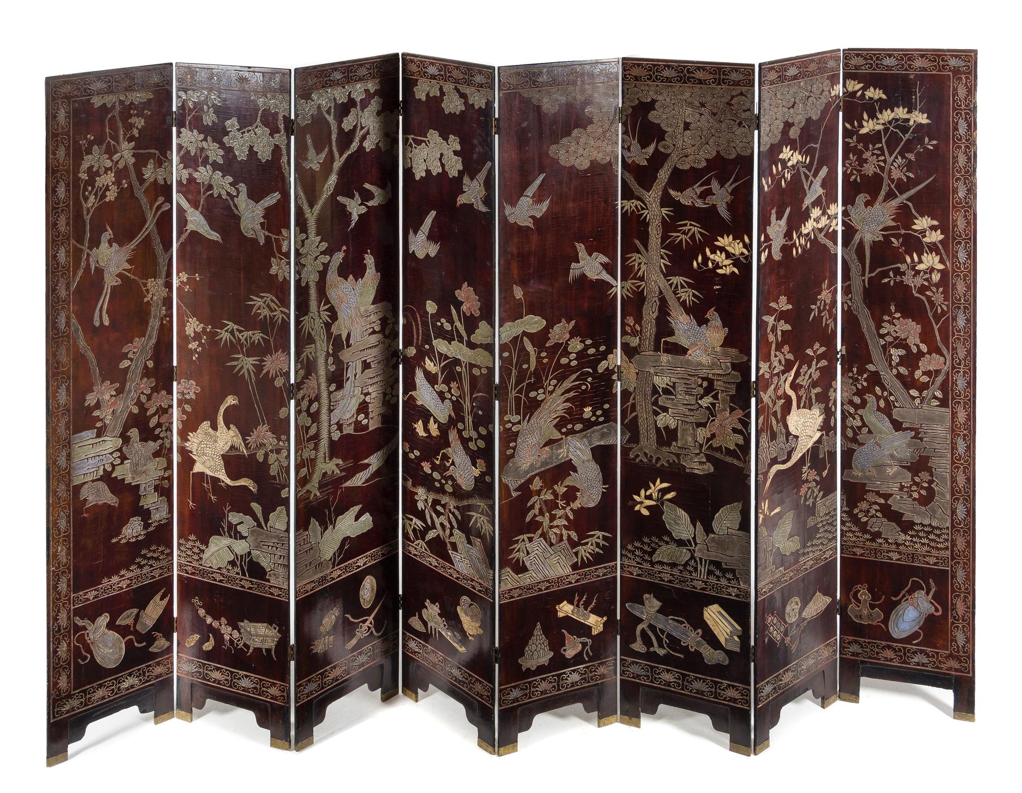 A Large Chinese Six-Fold Coromandel Lacquer Floor Screen