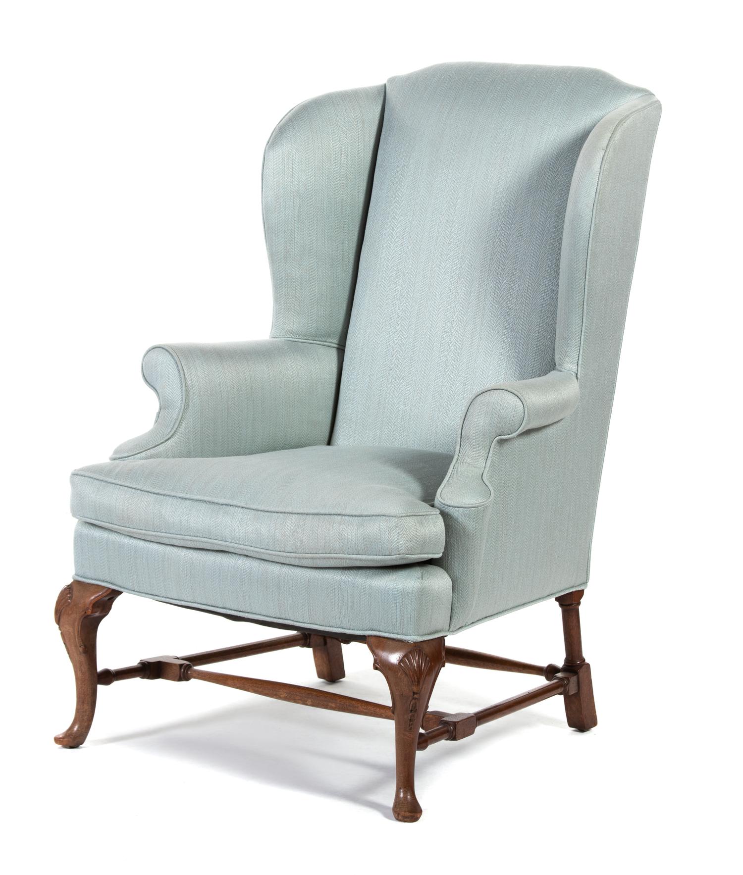 Two Queen Anne Style Wing Armchairs