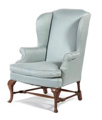 Two Queen Anne Style Wing Armchairs