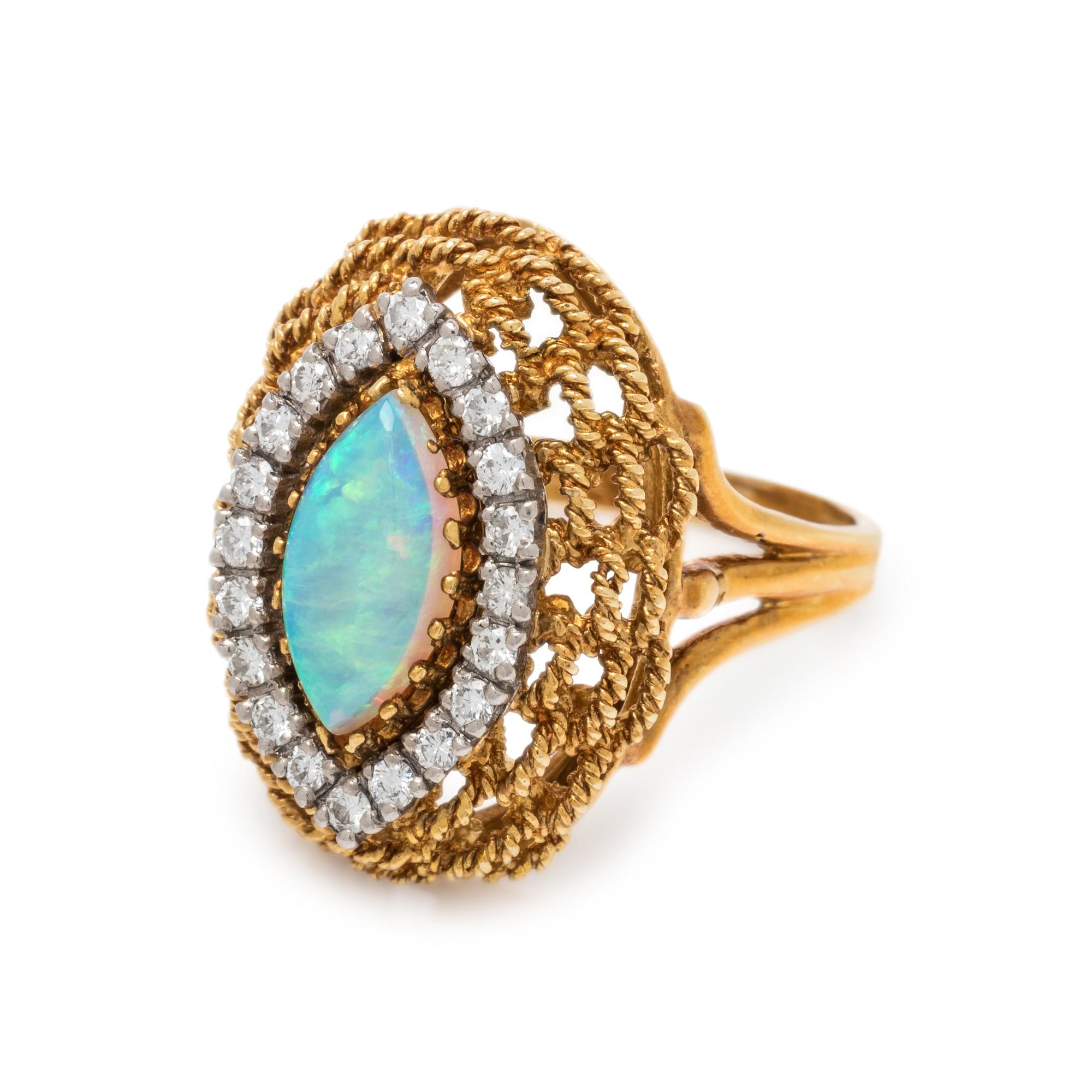 YELLOW GOLD, OPAL AND DIAMOND RING