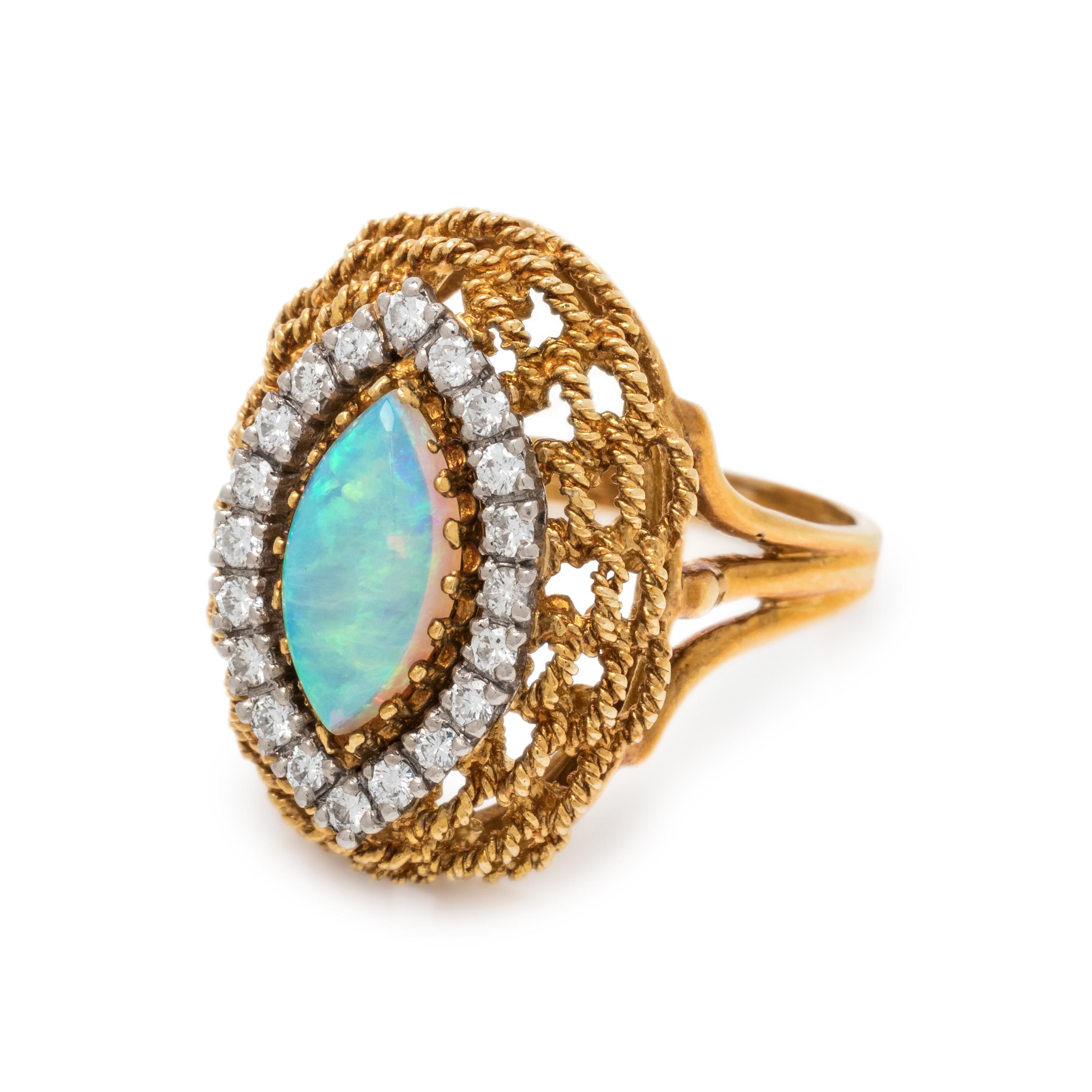 YELLOW GOLD, OPAL AND DIAMOND RING