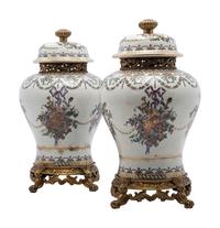 A Pair of United Wilson Gilt Metal Mounted Porcelain Urns