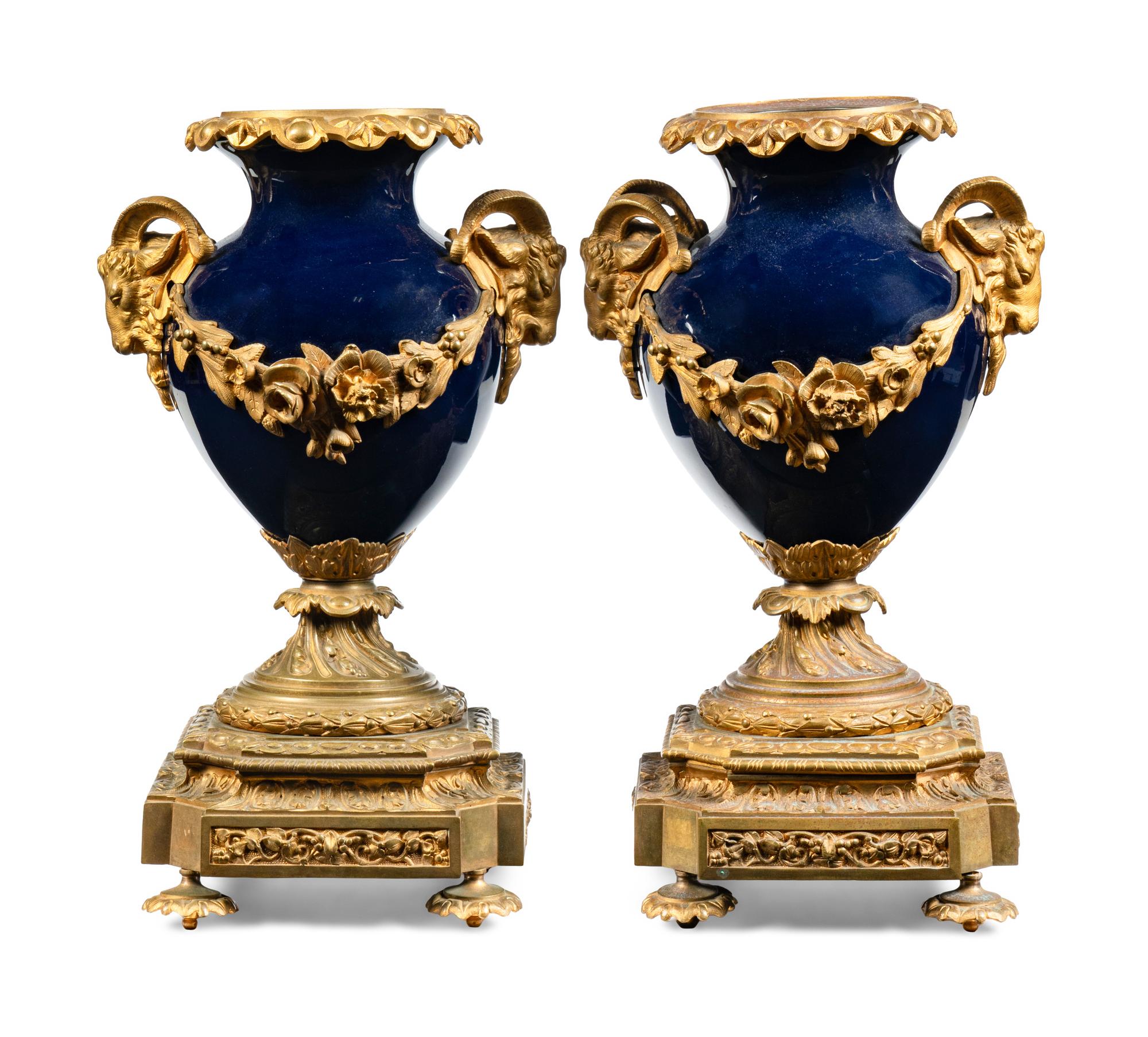 A Pair of Gilt Bronze Mounted Sèvres Style Porcelain Vases