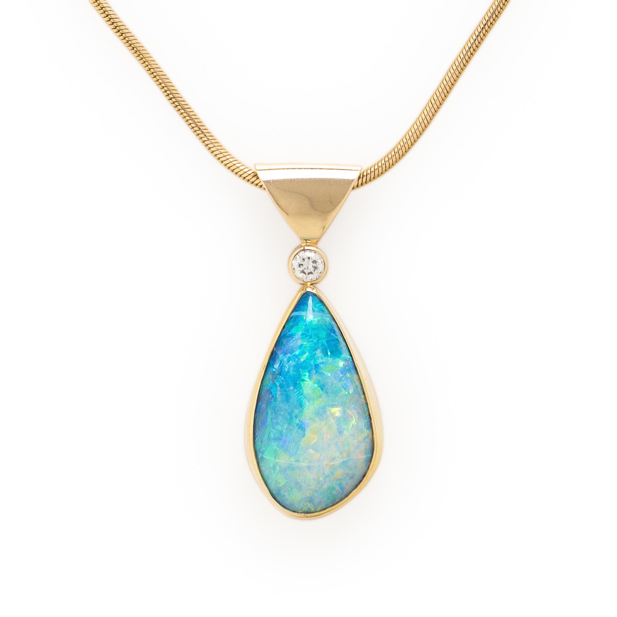 Peggie Robinson Designs, Opal Doublet, Diamond, and Yellow Gold Necklace