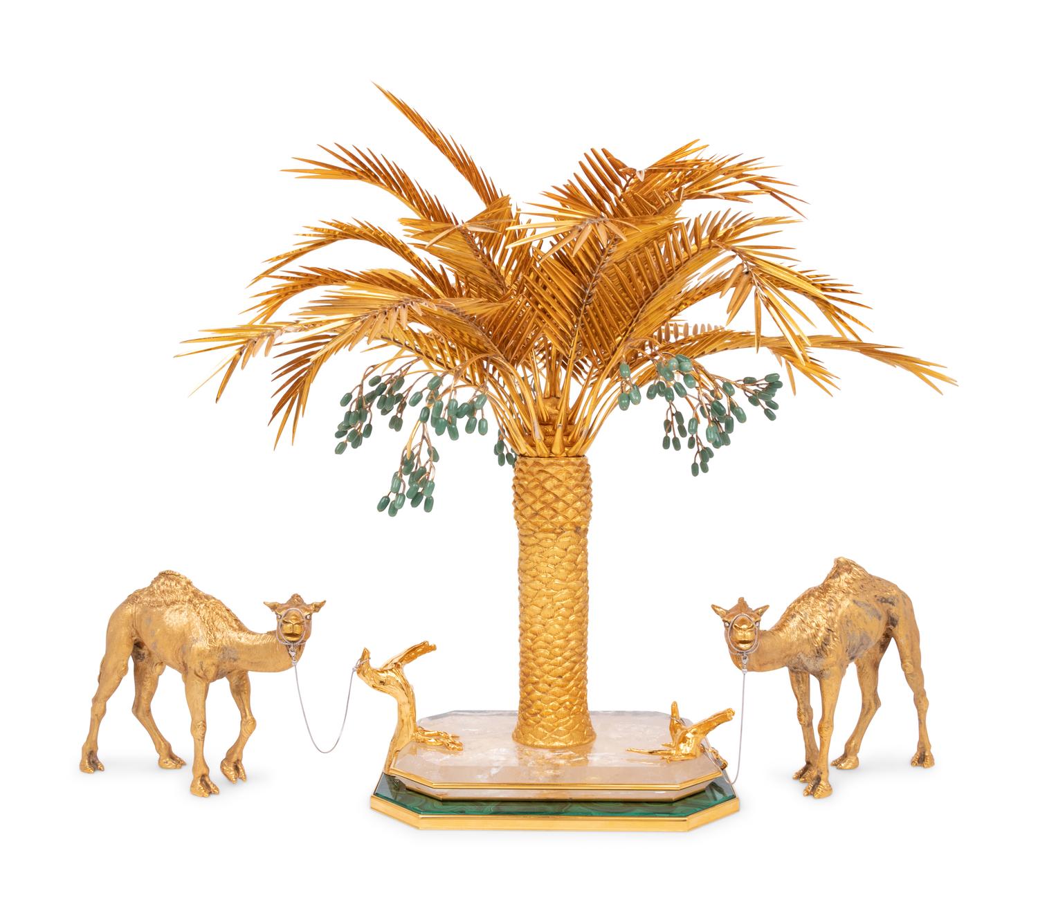 A Swiss Silver-Gilt, Malachite, Rock Crystal and Diamond Centerpiece Retailed by Asprey and Co.